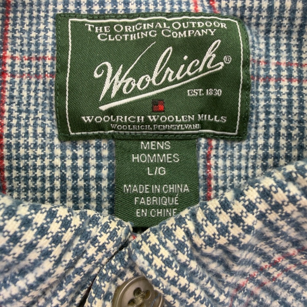 Woolrich Mens Large Blue Plaid Houndstooth Cotton Button Down Shirt 6311 - Picture 2 of 6